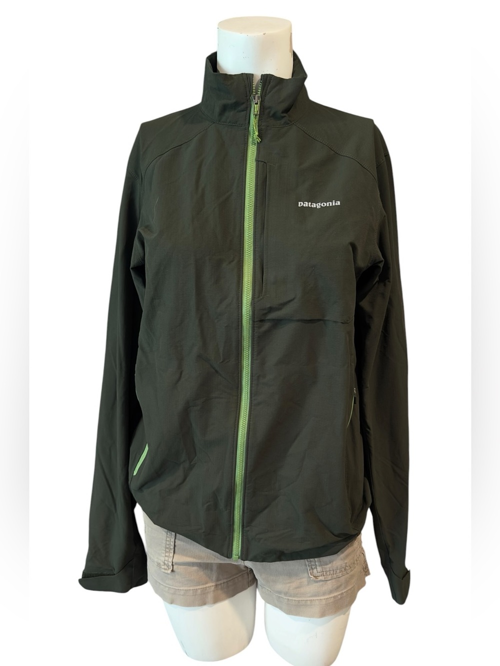 Mens  Patagonia Light Flyer Running Hiking Jacket‎ Active small Green zip  pock